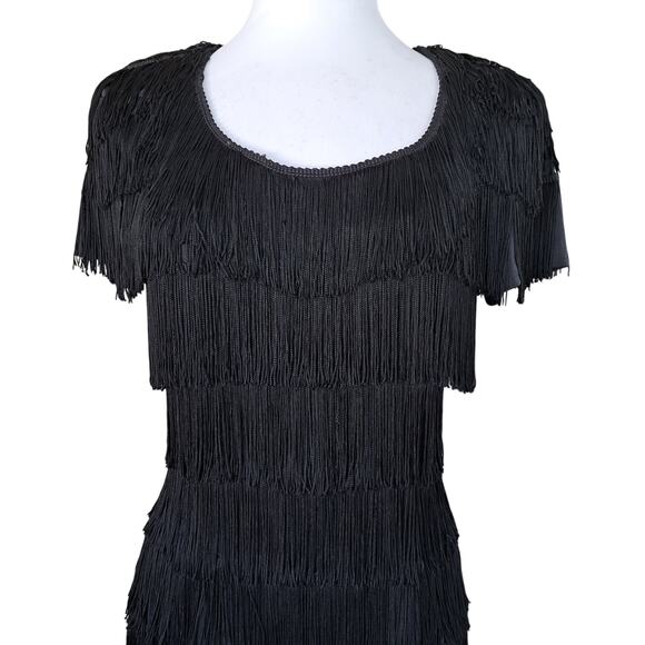 Iconic Vintage Black Fringe Flapper-style Dress Size 7/8 Roberta Short Sleeve - Picture 5 of 12